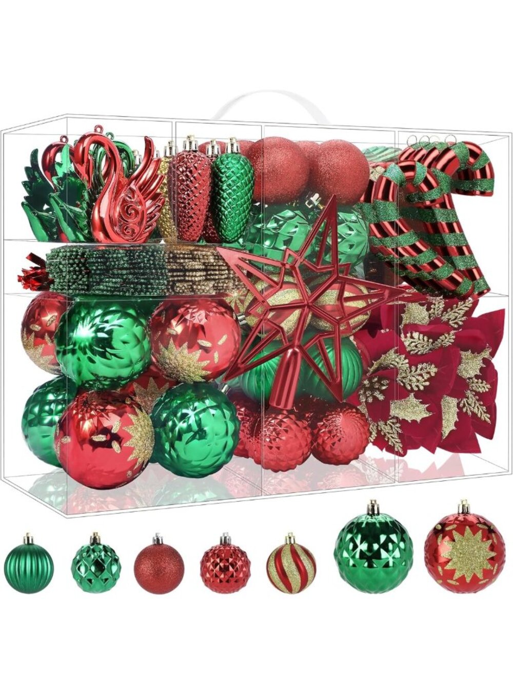 128pcs Christmas Ornament Set - Red, Green & Gold Holiday Balls for Tree Decor